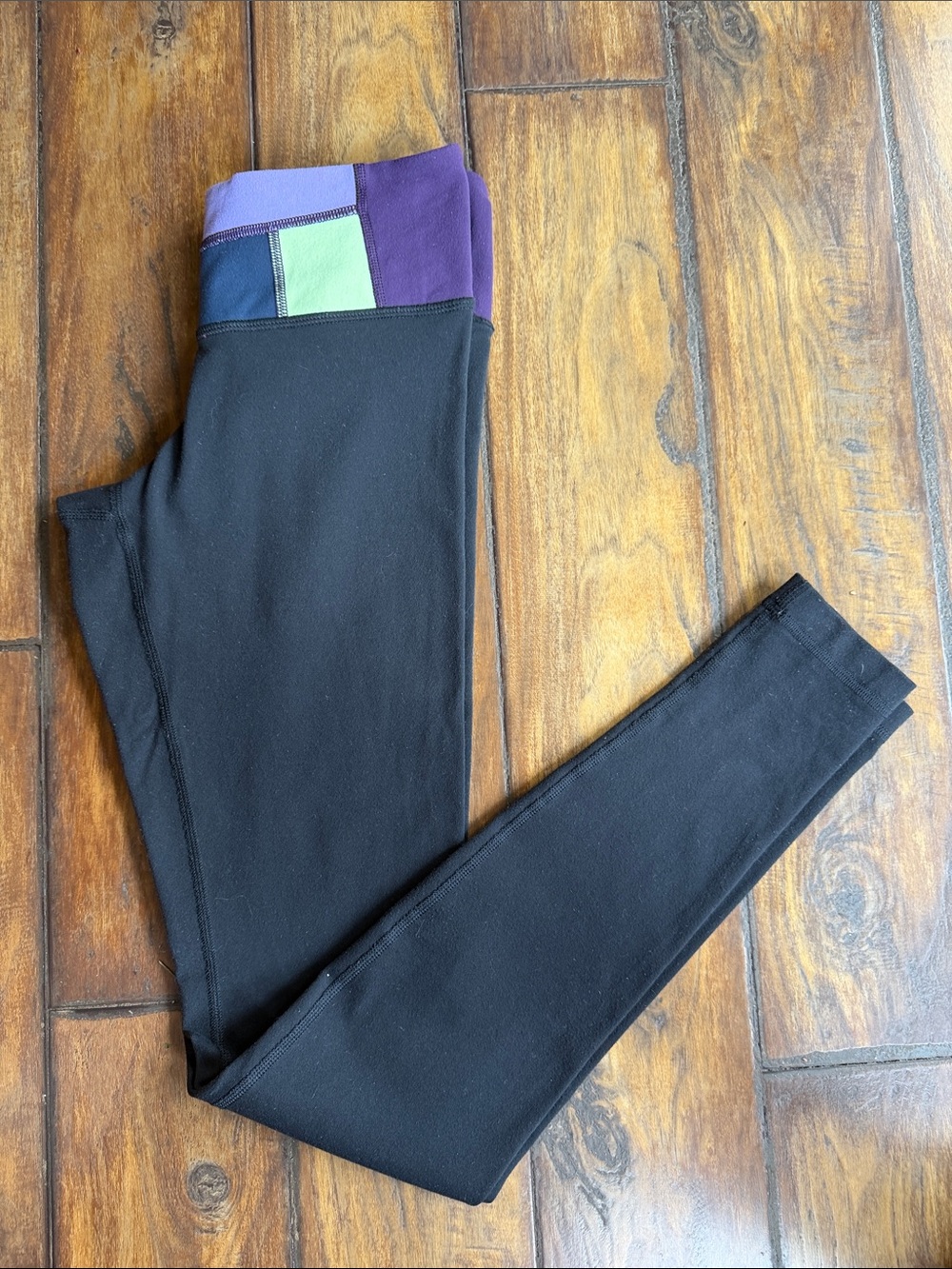lululemon athletica Kids Black Leggings with Purple and Yellow Waistband